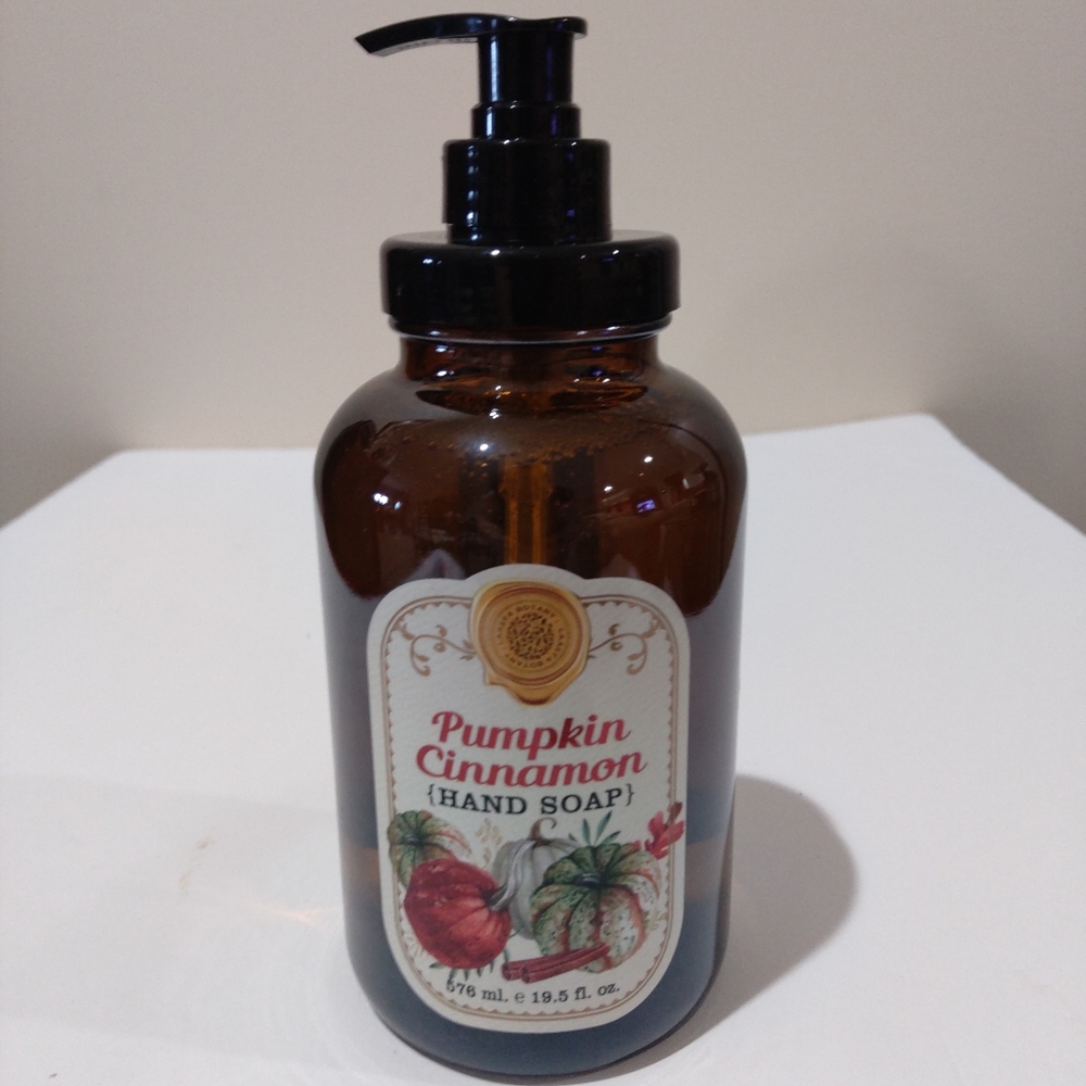 NEW Home & Body Pumpkin and Cinnamon Hand Soap 19.5 oz Fall Theme, Glass Bottle